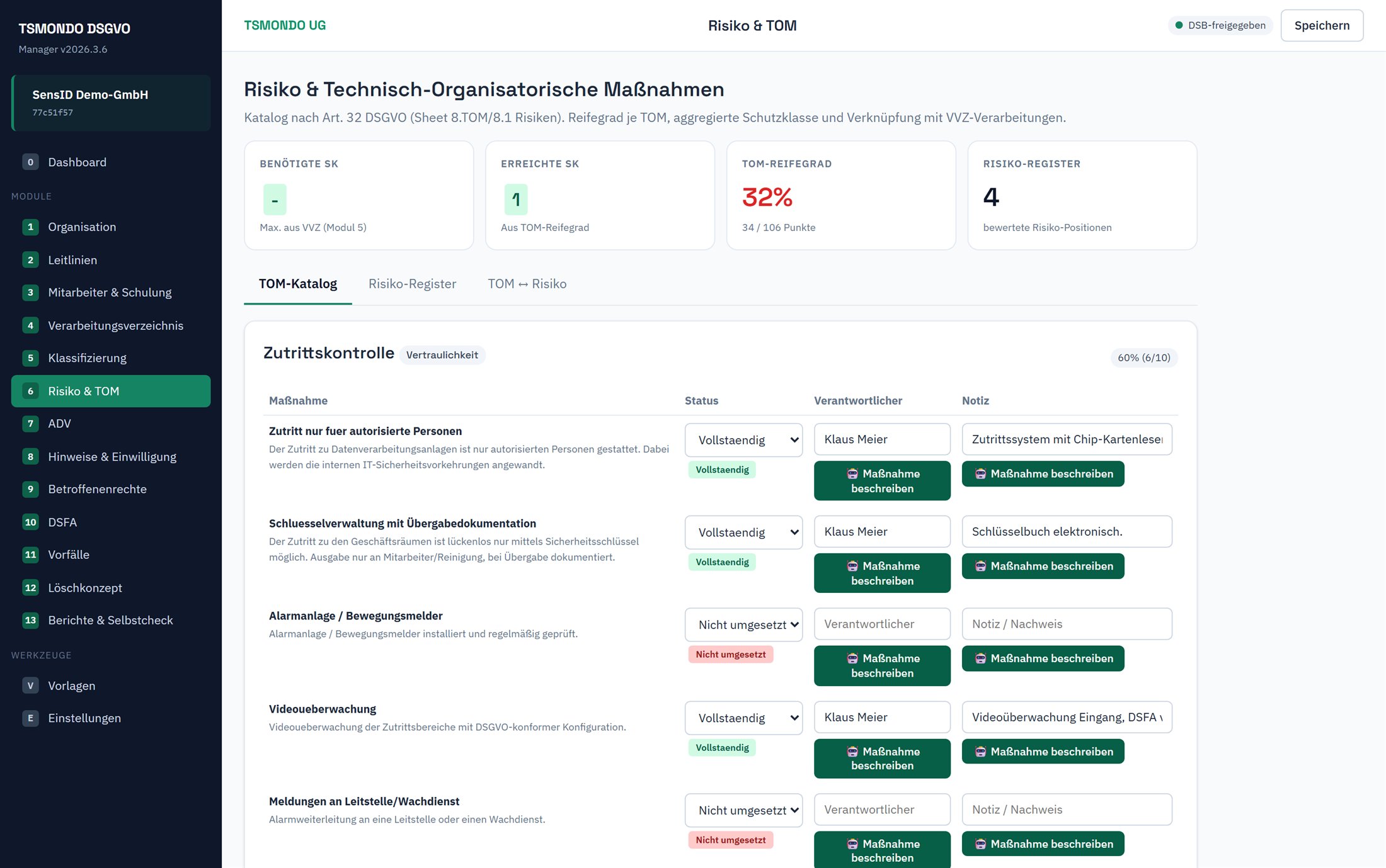 Risikobewertung und technisch-organisatorische Ma&szlig;nahmen