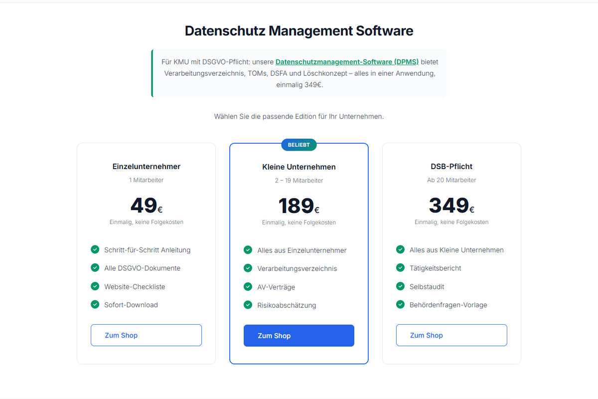 Schritt 1: DSGVO-Software Lizenz kaufen und sofort herunterladen