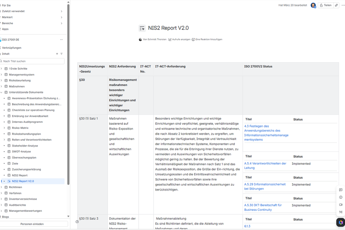 NIS2-Report in INSTANT 27001: Mapping der NIS2-Pflichten auf ISO-27001-Controls